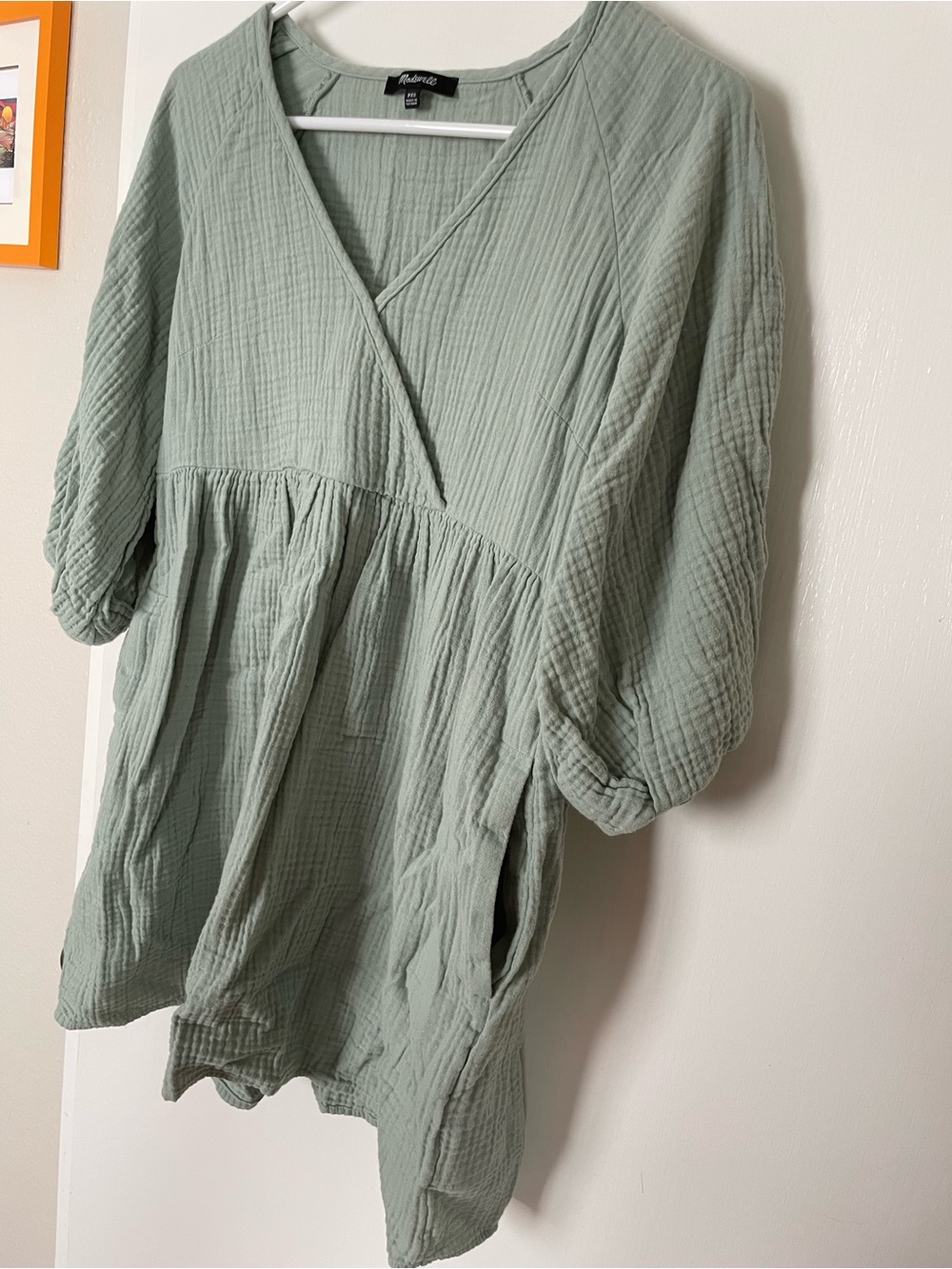 Madewell Light Sage Green Crinkled V-Neck Dress - Picture 3 of 4